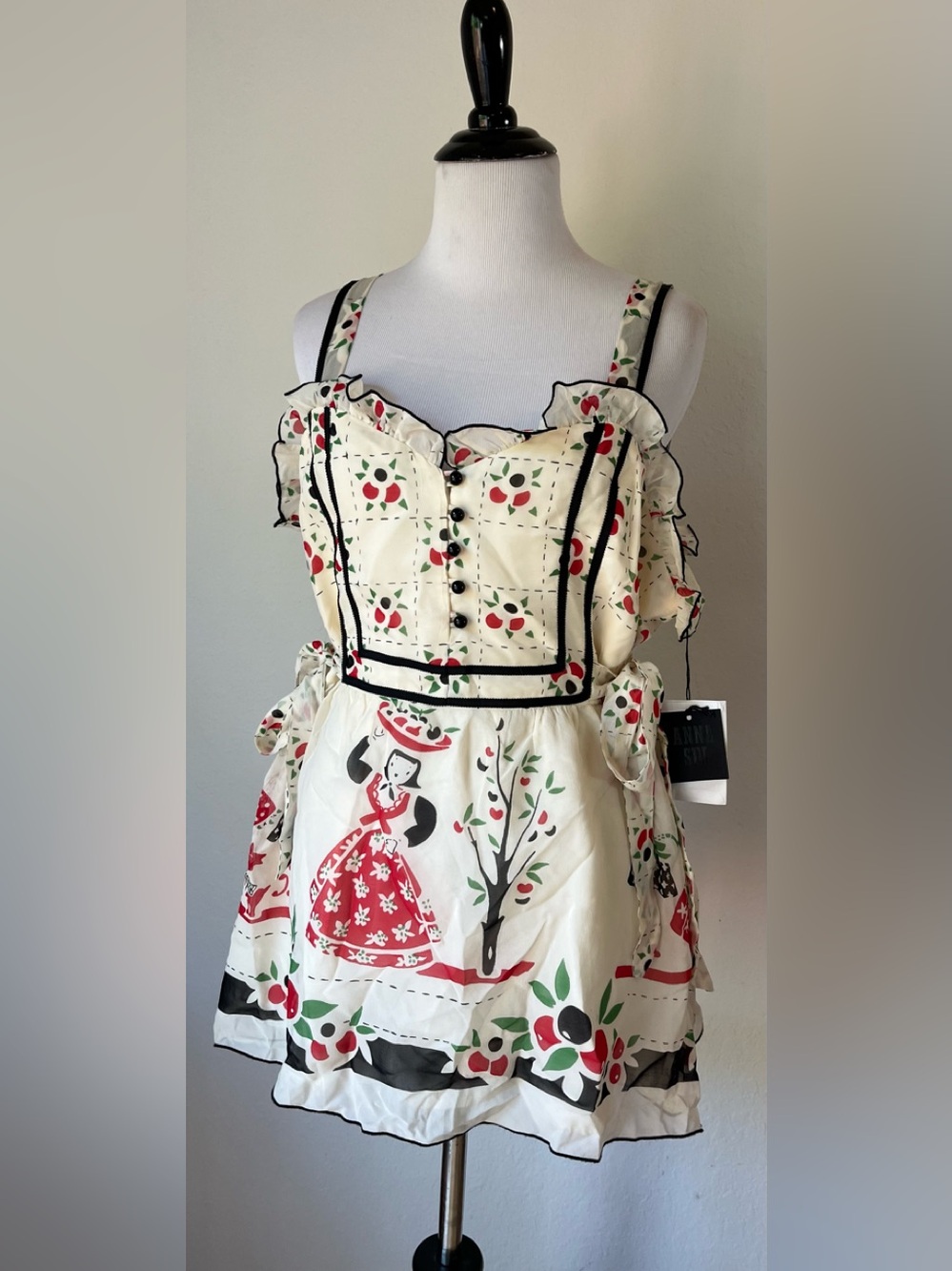 NWT Anna Sui Catwalk Silk Folk Art Doll Top Mini Dress Ruffle Size 12 Rare🍒